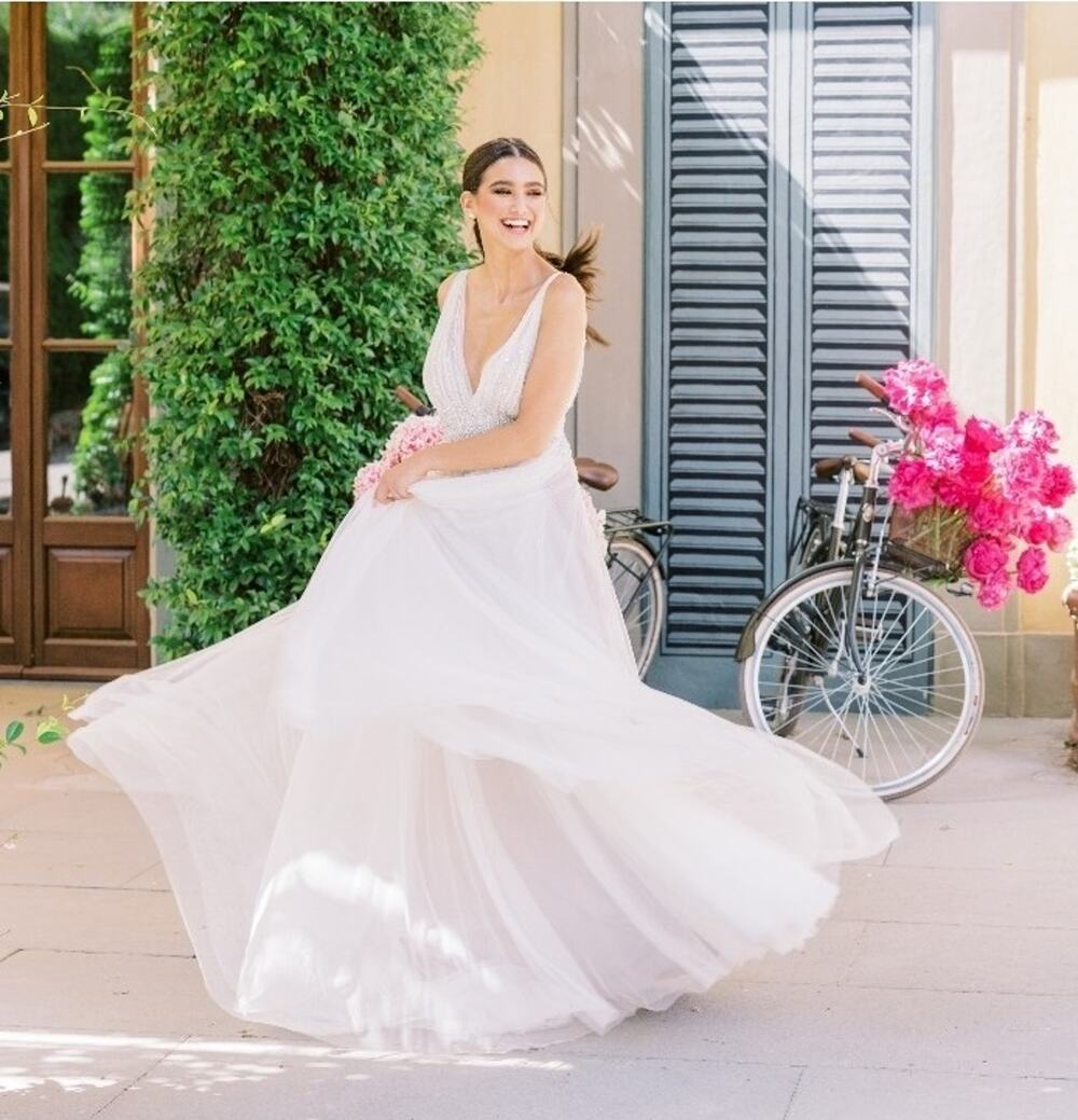 $2780 Watters Amore Written in the Stars Wedding Gown Beaded Sequin Tulle Sz 8